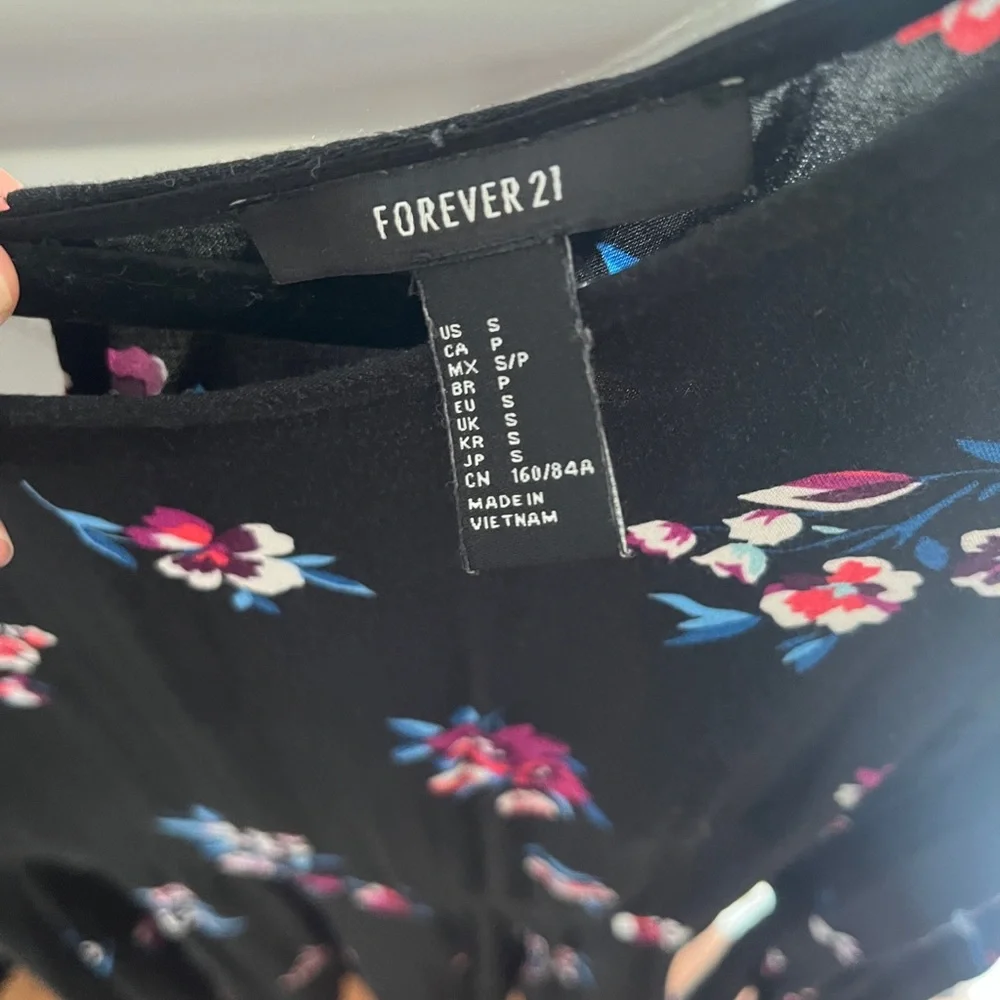 Forever 21 Black Floral Bell Sleeve Mini Dress- Size S - Picture 2 of 7